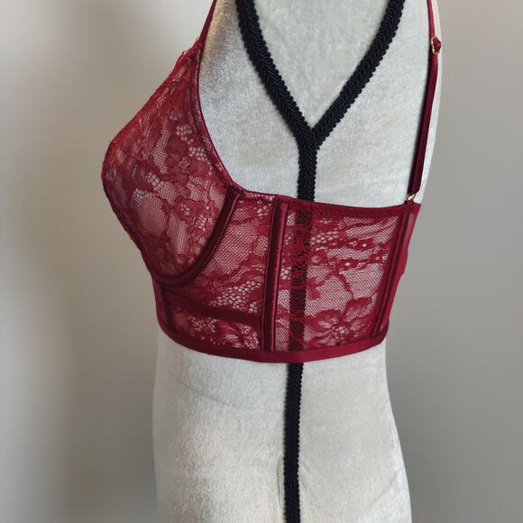 Victoria's Secret Sz 34C Very Sexy Unlined Demi Red Lace Bra Longline Corset - Picture 4 of 6
